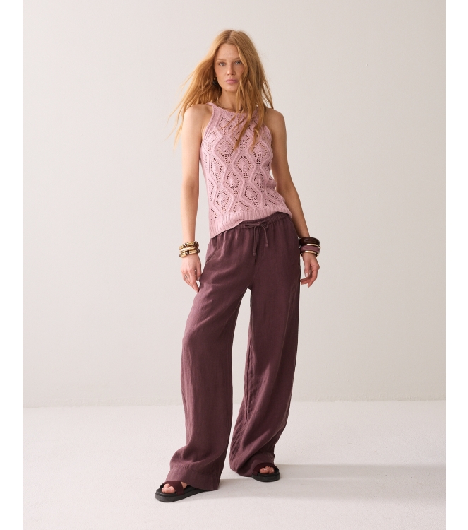 Summum Woman Wideleg pant Light linen lyocell 334 Deep fig