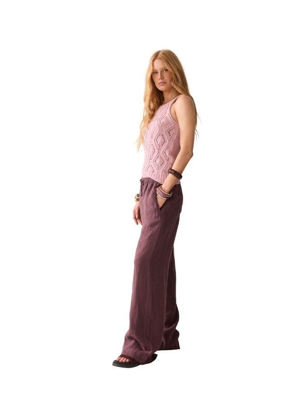 Summum Woman Wideleg pant Light linen lyocell 334 Deep fig