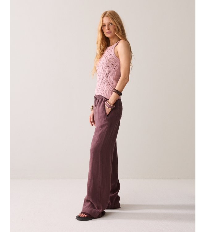 Summum Woman Wideleg pant Light linen lyocell 334 Deep fig