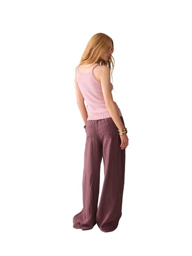 Summum Woman Wideleg pant Light linen lyocell 334 Deep fig