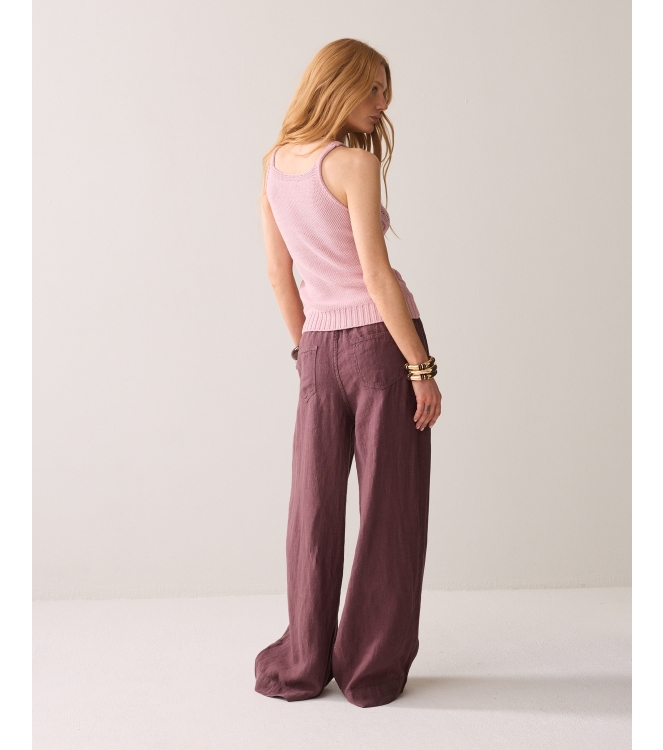 Summum Woman Wideleg pant Light linen lyocell 334 Deep fig