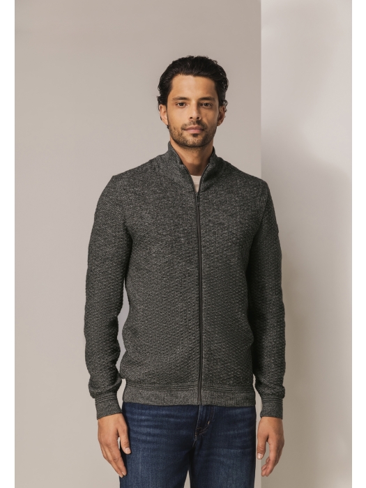 State of Art Cardigan Plain - Zip 9895 Donkerantraciet