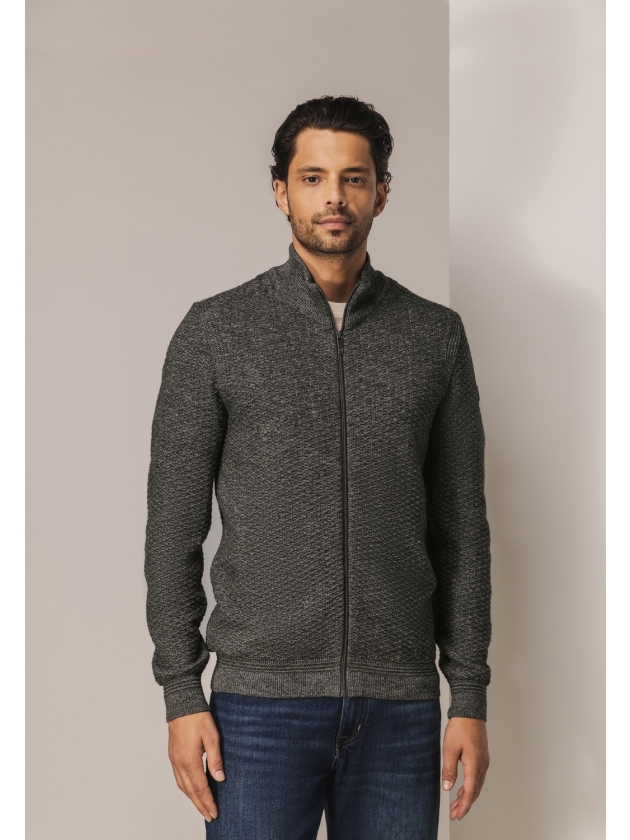 State of Art Cardigan Plain - Zip 9895 Donkerantraciet