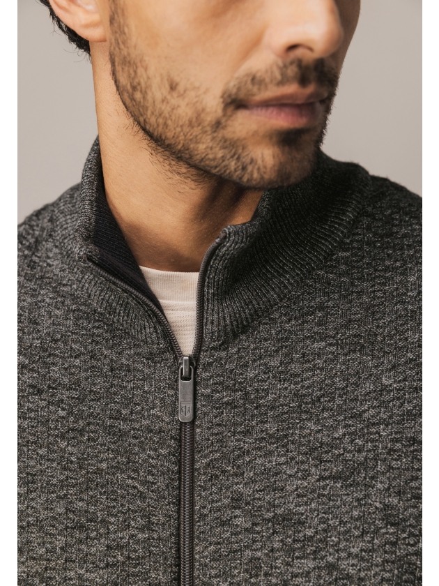 State of Art Cardigan Plain - Zip 9895 Donkerantraciet