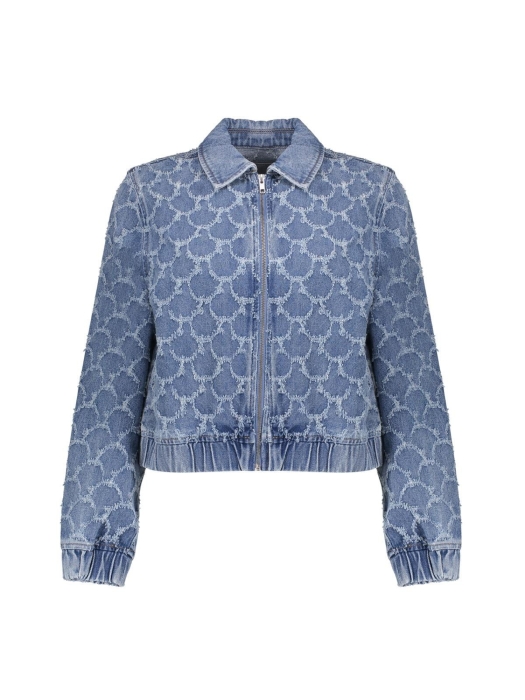Geisha Jeansjacket jacquard circles 827 Mid blue denim
