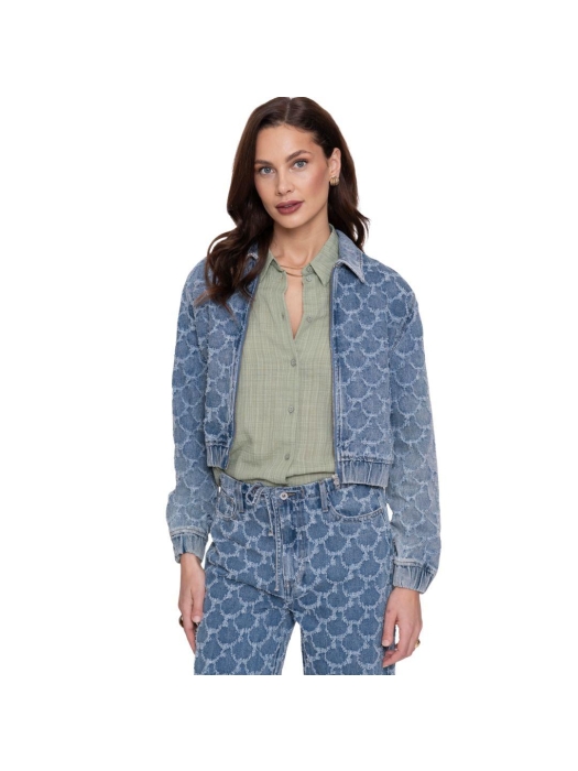 Geisha Jeansjacket jacquard circles 827 Mid blue denim