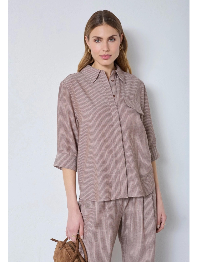 Co Couture JihoCC Stripe SS Shirt Brown