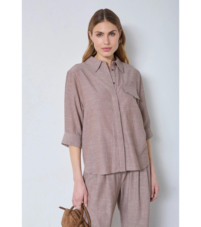 Co Couture JihoCC Stripe SS Shirt Brown
