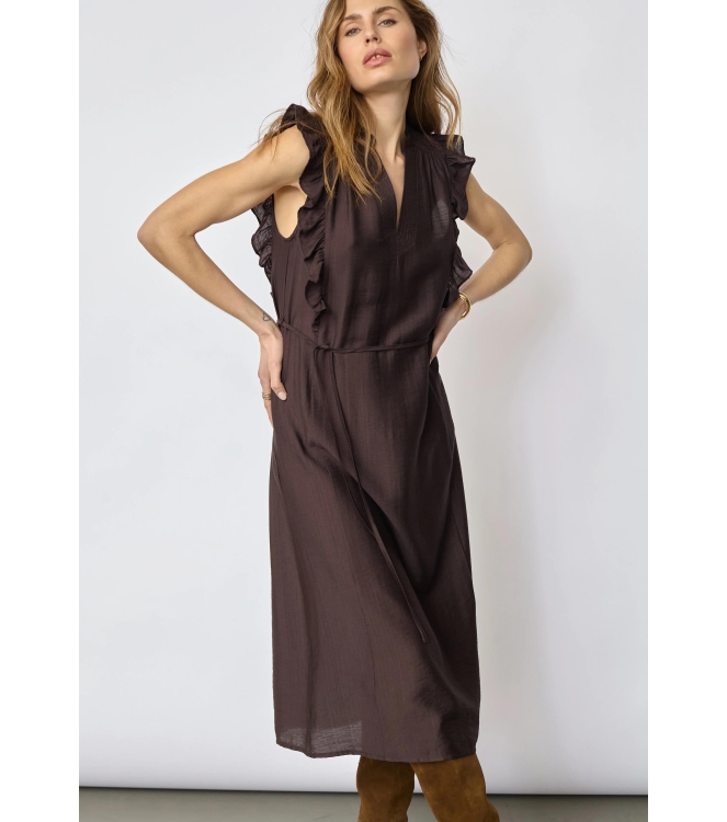 Co Couture HeraCC Frill SS V-Dress Dark Brown