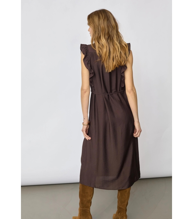 Co Couture HeraCC Frill SS V-Dress Dark Brown