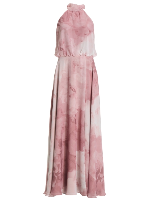 Swing Abendkleid mit blusigem Top aus flo 6801 Vintage pink/multi
