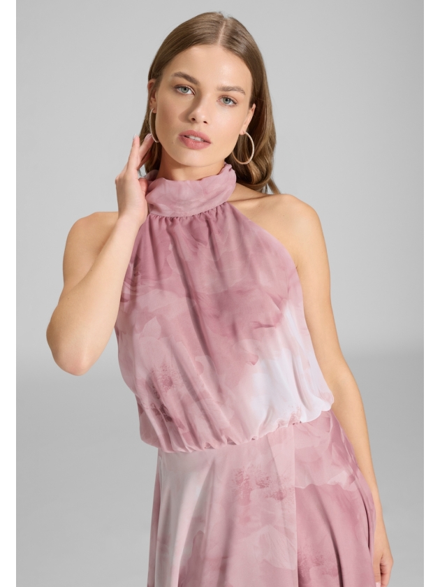 Swing Abendkleid mit blusigem Top aus flo 6801 Vintage pink/multi