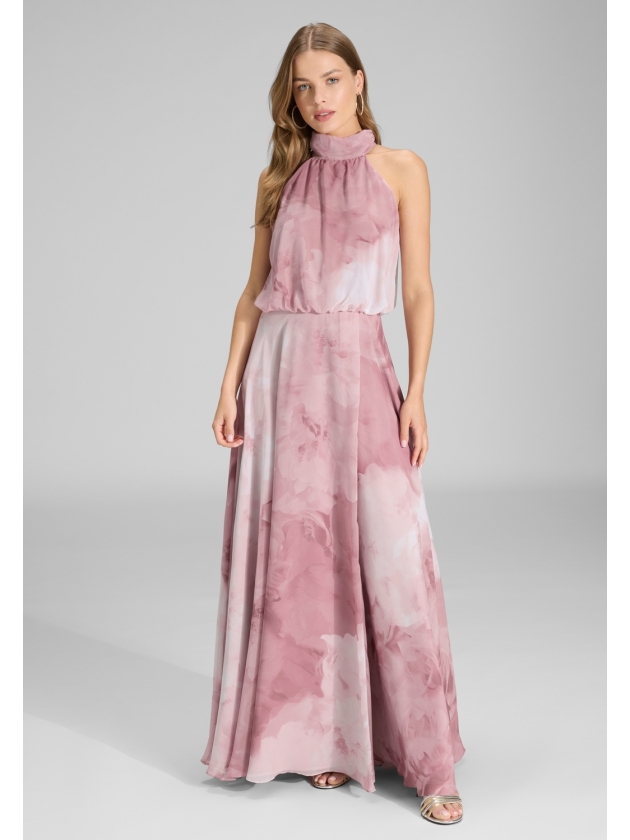 Swing Abendkleid mit blusigem Top aus flo 6801 Vintage pink/multi