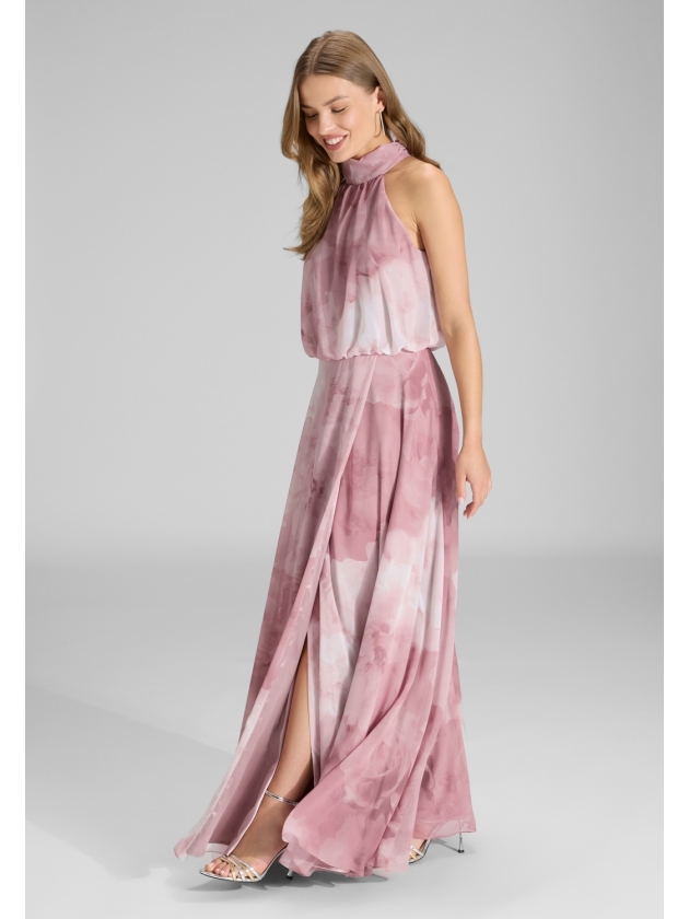 Swing Abendkleid mit blusigem Top aus flo 6801 Vintage pink/multi