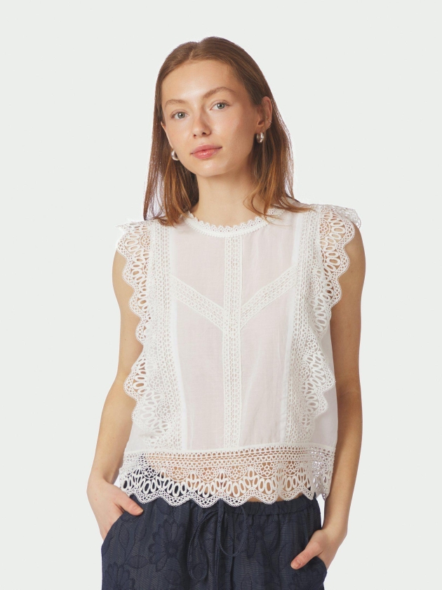Neo Noir Samia Lace Top White
