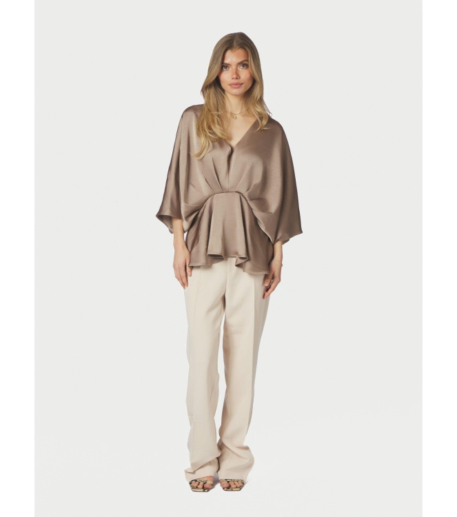 Neo Noir Rivina Heavy Sateen Blouse Dark Taupe