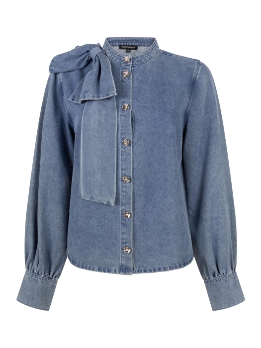 Tramontana Denim Blouse Bow Detail 000050 Mid blue denim