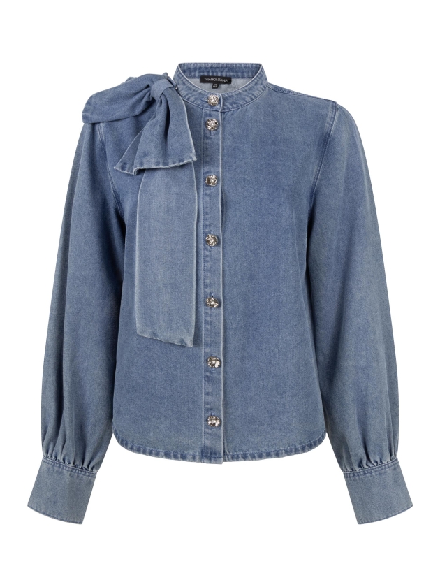 Tramontana Denim Blouse Bow Detail 000050 Mid blue denim