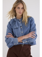 Tramontana Denim Blouse Bow Detail 000050 Mid blue denim