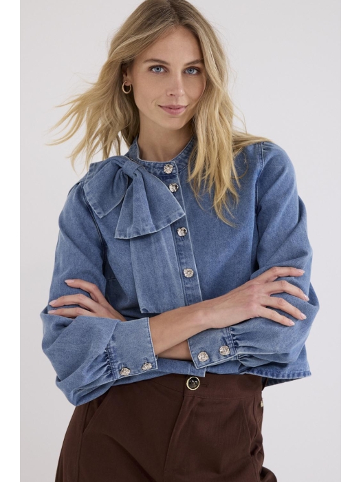 Tramontana Denim Blouse Bow Detail 000050 Mid blue denim