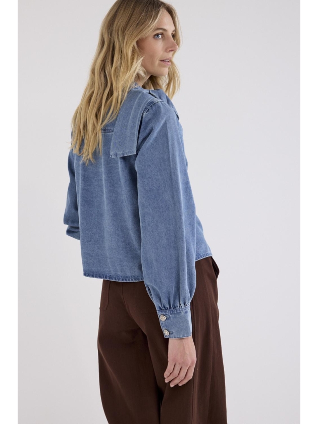 Tramontana Denim Blouse Bow Detail 000050 Mid blue denim