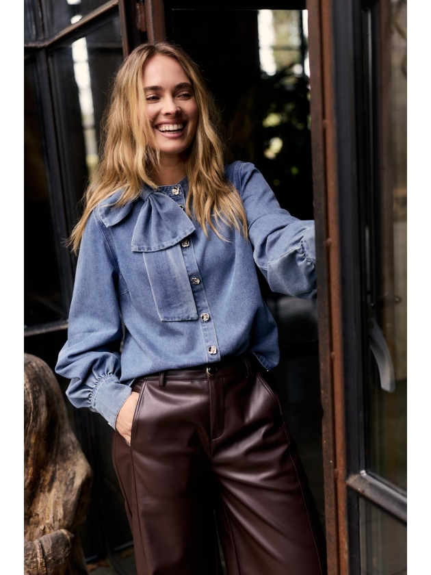 Tramontana Denim Blouse Bow Detail 000050 Mid blue denim