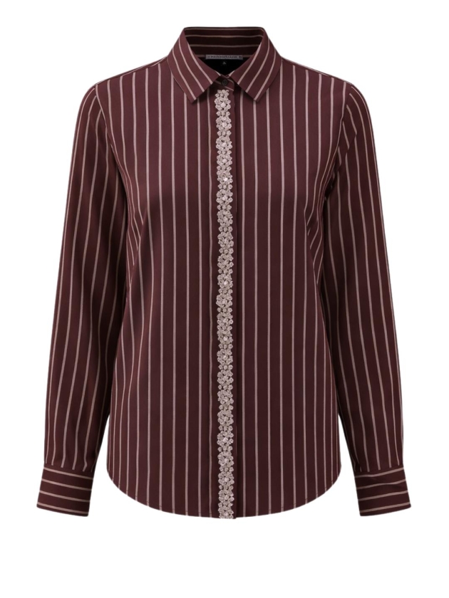 Tramontana Striped Blouse Strass Placket 004580 Pomegranate