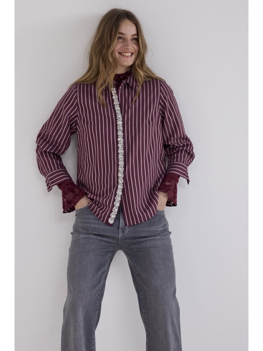 Tramontana Striped Blouse Strass Placket 004580 Pomegranate