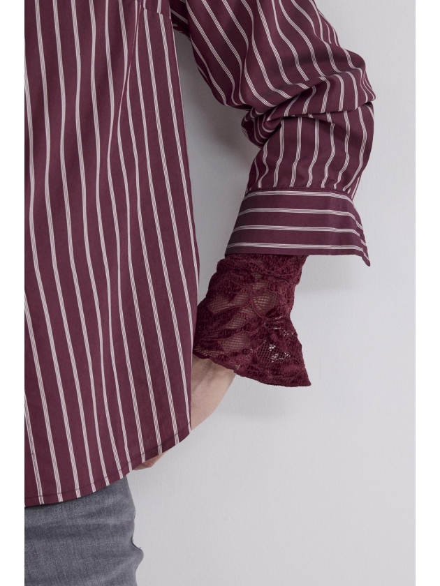 Tramontana Striped Blouse Strass Placket 004580 Pomegranate
