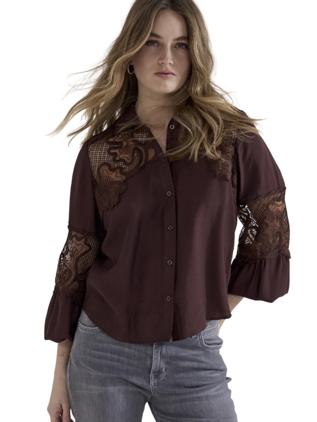 Tramontana Blouse Lace Details 002650 Chocolate