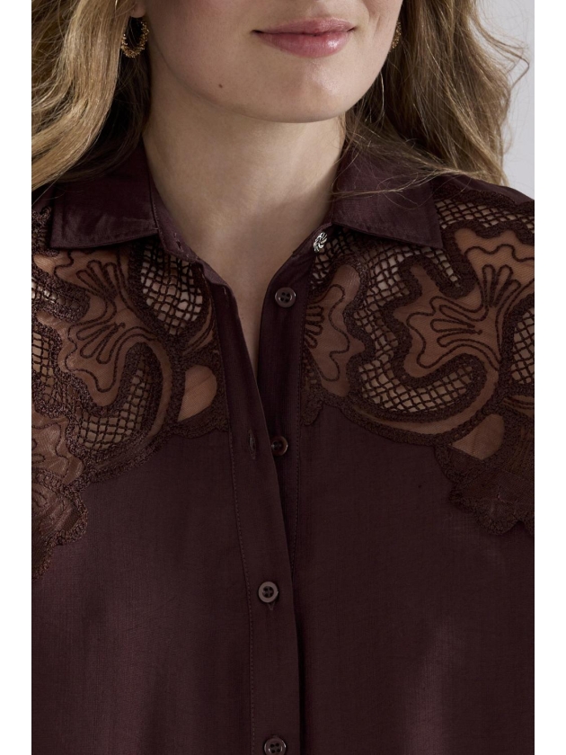 Tramontana Blouse Lace Details 002650 Chocolate