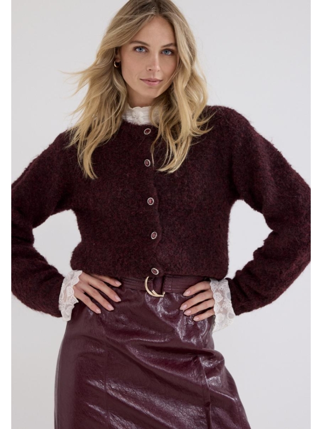 Tramontana Puff-Sleeve Cardigan 004580 Pomegranate