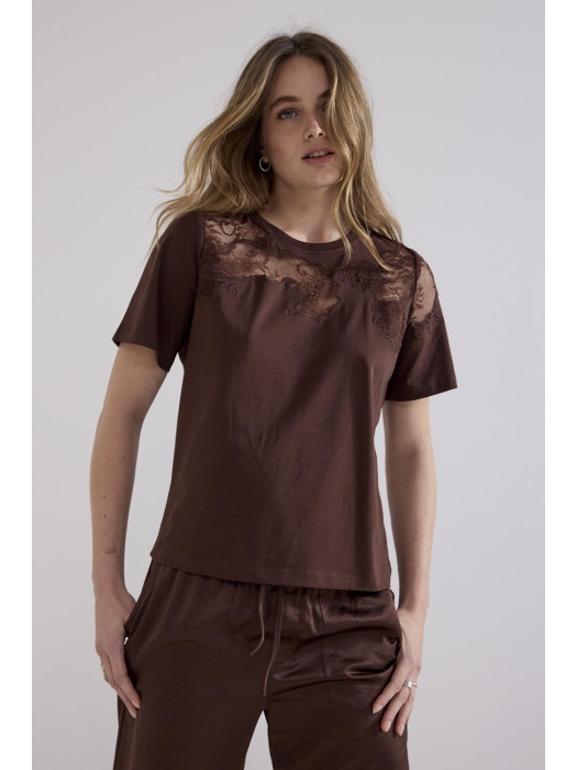 Tramontana T-Shirt Lace Insert 002650 Chocolate