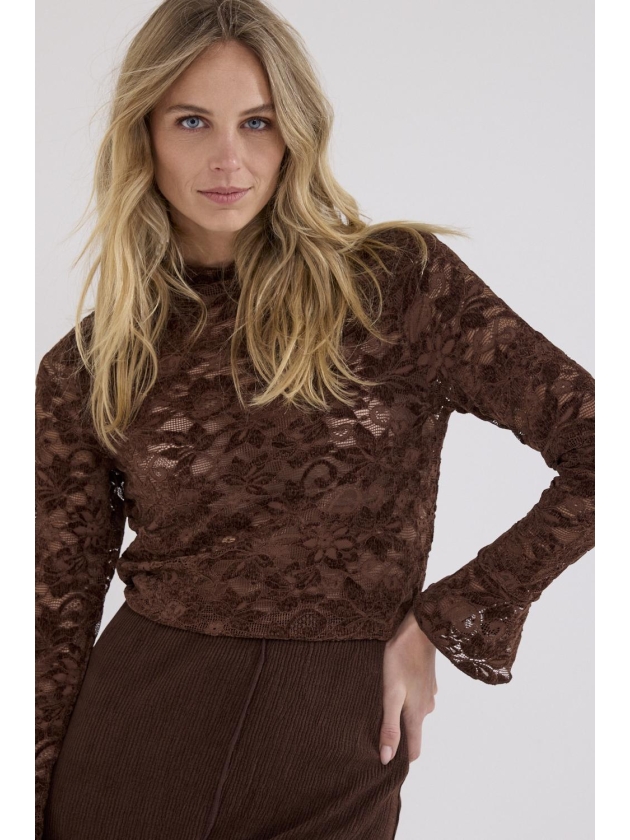 Tramontana Velvet Stretch Lace Top 002650 Chocolate