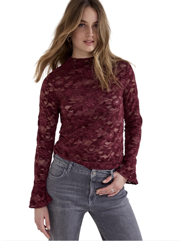 Tramontana Velvet Stretch Lace Top 004580 Pomegranate