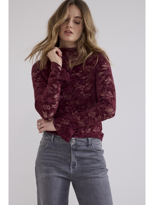 Tramontana Velvet Stretch Lace Top 004580 Pomegranate