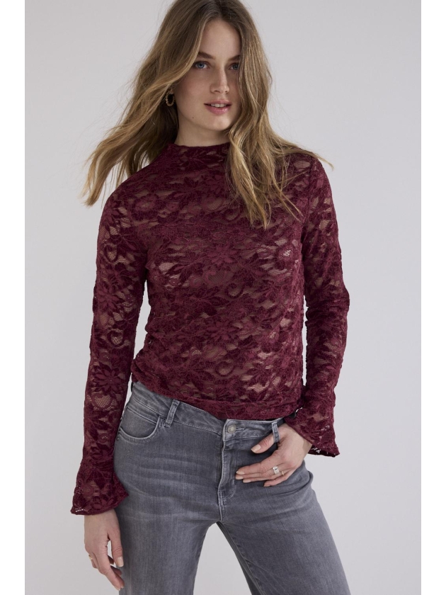 Tramontana Velvet Stretch Lace Top 004580 Pomegranate
