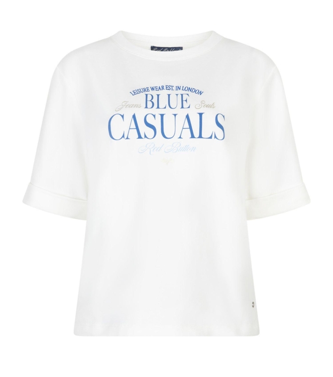 Red Button De Terry Sweater Chestprint is een 632 Offwhite/midblue