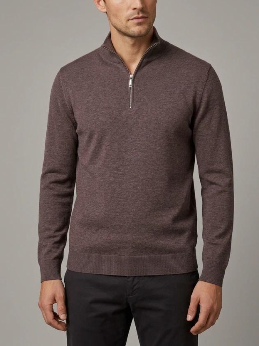 Profuomo PULLOVER HALF ZIP AUBERGINE SAubergine
