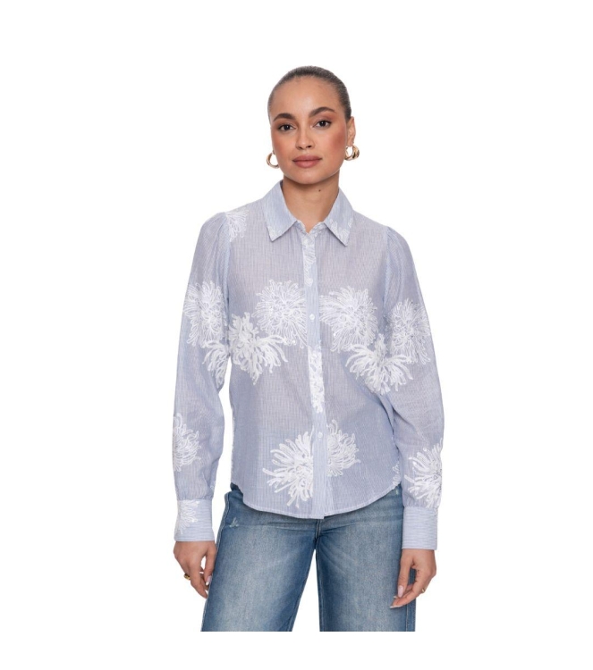 Geisha Blouse embroidered flowers 625 Blue