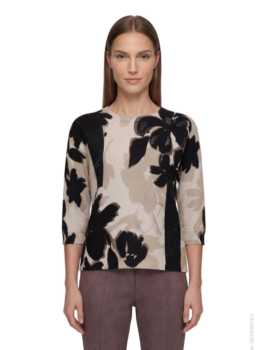 Betty Barclay Strickpullover Kurz 3/4 Arm 7898 Beige/ black