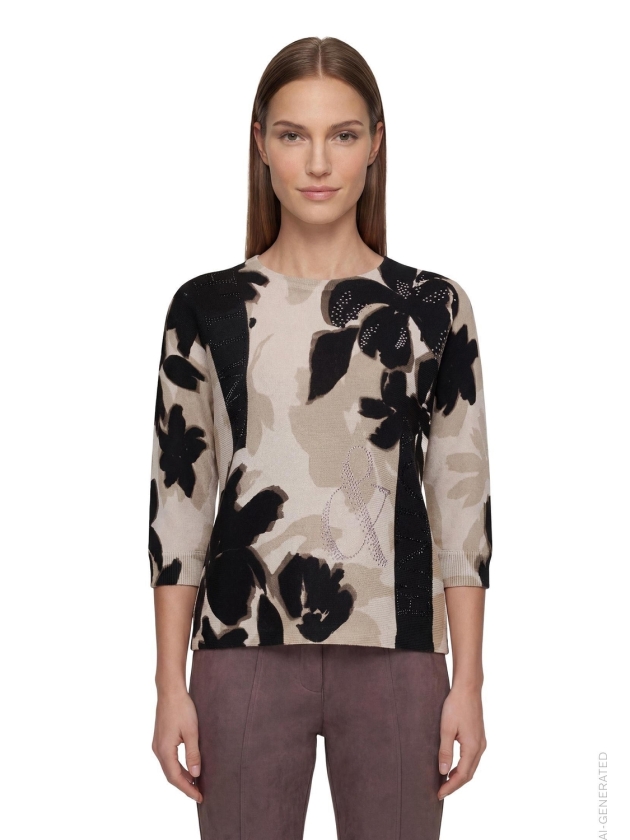 Betty Barclay Strickpullover Kurz 3/4 Arm 7898 Beige/ black