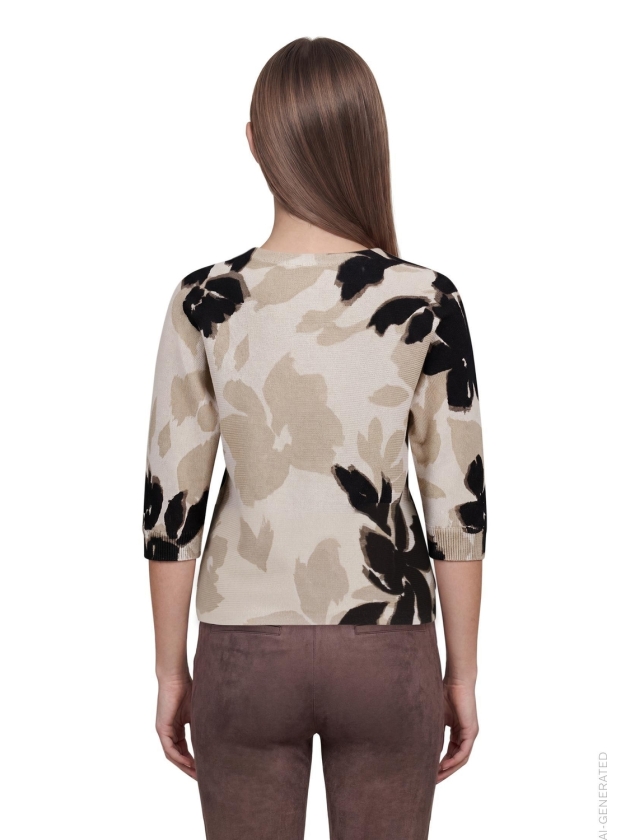 Betty Barclay Strickpullover Kurz 3/4 Arm 7898 Beige/ black