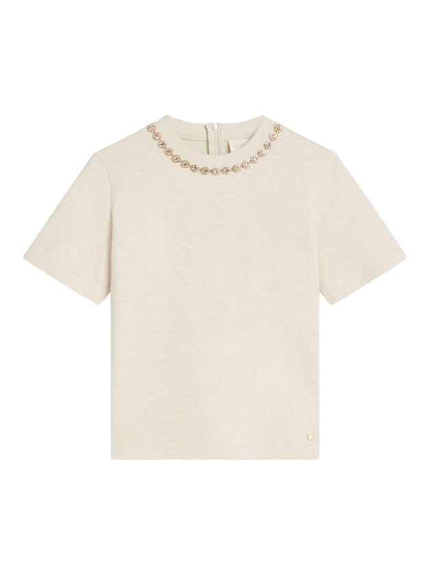 Josh V ROSINA regular fit T-shirt with rhinestones 296 ecru melange