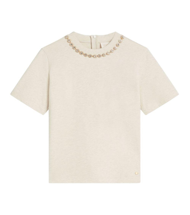 Josh V ROSINA regular fit T-shirt with rhinestones 296 ecru melange