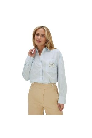 Josh V NEVEAH oversized blouse with scarf tie 630 fresh blue stripe