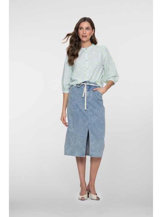 Geisha Jeans skirt jacquard flower 830 Bleached denim