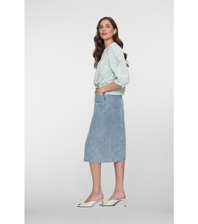 Geisha Jeans skirt jacquard flower 830 Bleached denim