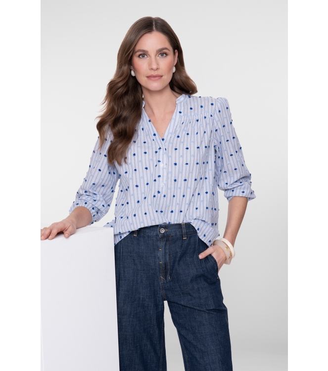 Geisha Blouse stripes + dots 625 Blue