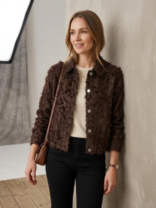 Red Button Bomber fringes 59 Espresso